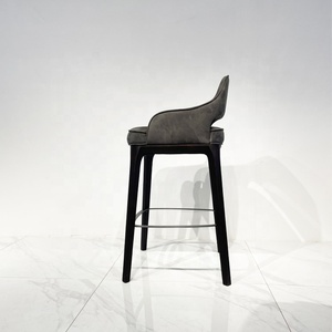 Chaise haute de bar <span class=keywords><strong>en</strong></span> <span class=keywords><strong>bois</strong></span> massif avec revêtement <span class=keywords><strong>en</strong></span> tissu velours - Product Image 5