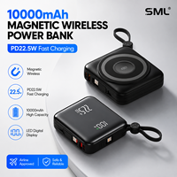 Batterie externe magnétique sans fil 10000mAh, charge rapide PD22.5W, chargeur portable de voyage mini, écran LED, batterie au lithium polymère