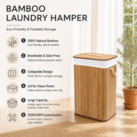 Panier à linge rectangulaire multifonctionnel en bambou naturel pliable avec couvercle, idéal pour la salle de bain et l'organisation des vêtements - Vente en gros