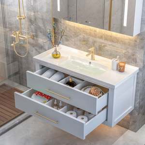 China Factory Directly Modern Style Waterproof Wood Lavatory Bathroom <b>Vanity</b> Cabinet Set - Product Image 2