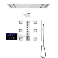Panneau de douche intelligent de luxe en laiton 36x12 pouces avec lumière LED, haut-parleur Bluetooth, contrôle numérique de la température, vanne à jets pour hôtel et appartement