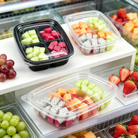 Boîte à fruits en plastique PET multi-compartiments transparente jetable pour la vente en gros, barquette alimentaire à 2/3/4 compartiments avec couvercle, épaisseur 1 mm, rectangulaire