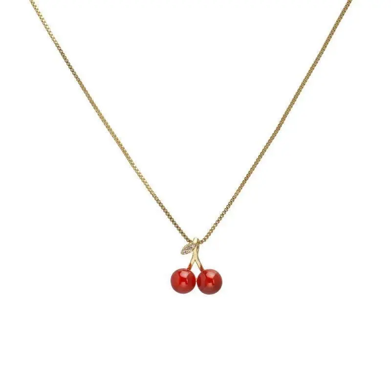 Модное ожерелье с кулоном из красной вишни, женское легкое роскошное металлическое ожерелье-цепочка