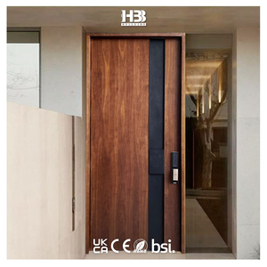 Puerta Pivotante de Madera Maciza de Nogal, Diseño Moderno Americano, Precolgada, Impermeable, para Entrada Principal de Casas y Villas, Resistente al Fuego - Product Image 1