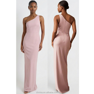 Robe maxi chic en satin rose pâle à une épaule, fente haute, coupe A, taille empire, service OEM pour soirée et <span class=keywords><strong>invité</strong></span> de <span class=keywords><strong>mariage</strong></span> - Product Image 2