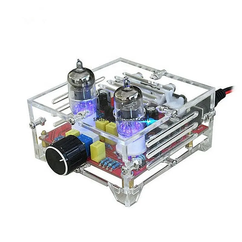 XH-A201 6J1 Amplifier Preamplifier Bile Tabung Elektron Papan Nada HiFi Kelas A Papan Audio Selesai dengan Cangkang Kristal Akrilik