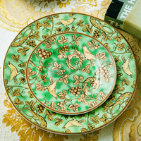 Ensemble de théière de luxe mat britannique de conception originale de porcelaine fine d'os classique verte avec le réchauffeur