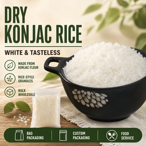 Granulés <span class=keywords><strong>de</strong></span> riz <span class=keywords><strong>de</strong></span> <span class=keywords><strong>konjac</strong></span> sec fabriqués à partir <span class=keywords><strong>de</strong></span> <span class=keywords><strong>farine</strong></span> <span class=keywords><strong>de</strong></span> <span class=keywords><strong>konjac</strong></span> en sacs pour la restauration et la vente en gros - Product Image 1
