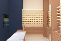 Vitrine à bijoux sur mesure Retron, style scandinave minimaliste, conception ouverte, écologique, en chêne massif, acrylique mat, LED