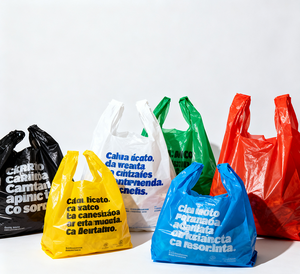 Xinrunjin logotipo personalizado impreso bolsa de plástico transparente de PVC para bebidas cemento fruta supermercado Chaleco de mano para llevar - Product Image 3