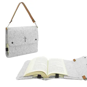 Custom LOGO Large Tote Purse Journals Case PU Leather Removable Handle Grey Felt Women Mens Bibles Book Protector Bible Cover