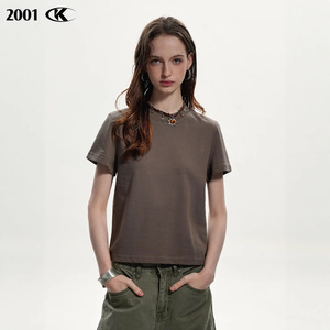 11KN da donna in puro cotone Basic Slim Fit Casual Cool antibatterico a maniche corte t-shirt a spalla destra tinta unita di fascia alta in bianco - Product Image 3