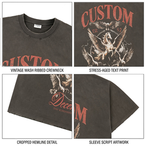Camisetas de Corte Cuadrado para Hombre, 300 g/m², 100% Algodón, Color Gris Desteñido, Estampado Gráfico con Diseño de Polilla, Camiseta Extra Grande y Gruesa - Product Image 4