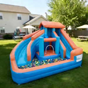 Combo gonflable géant bleu et orange avec double toboggan et piscine <span class=keywords><strong>à</strong></span> balles, directement <span class=keywords><strong>du</strong></span> fabricant, durable et sûr - Product Image 1