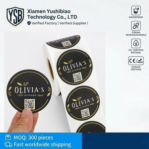 Etiquetas Adhesivas Personalizadas para Productos Alimenticios YSB, Etiquetas de Vinilo Impermeables, Impresión en Lámina Dorada con Logotipo y Código <span class=keywords><strong>QR</strong></span> - Product Image 1