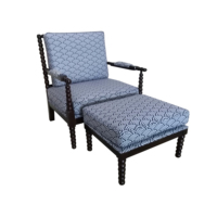 Ensemble de fauteuils de détente modernes pour salon d'appartement, villa, hôtel, avec cadre en bois bleu et revêtement en tissu, et ottoman