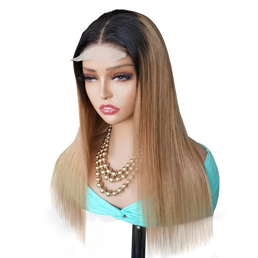 T1B/27# Color Straight Wig Honey Brown Ombre Closure 4x4 5x5 Transparent HD Frontal Lace Front Human Hair Wig for Black Women