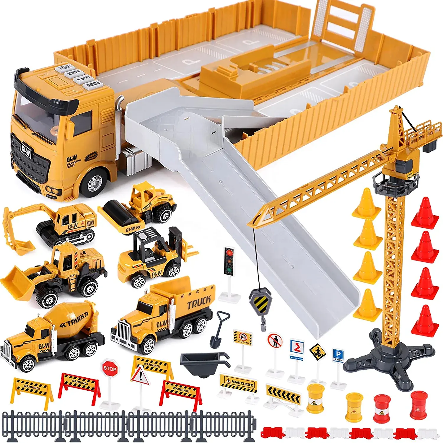 Transport Car Trailer Cargo Truck Construction Vehicle Toy Die Cast Construction Toys Metal Alloy for Kids Color Box Unisex 1:64