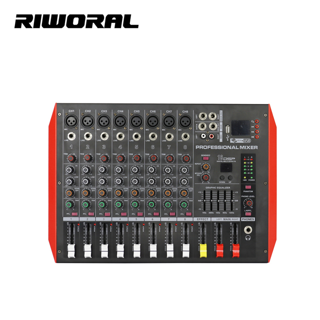 MQ8 8-Channel Mini USB Interface Controller Metal Power Mixer Effect Sound Console Amplifier