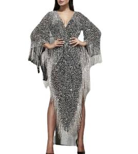 2022 <span class=keywords><strong>abito</strong></span> da sera <span class=keywords><strong>con</strong></span> nappine <span class=keywords><strong>con</strong></span> paillettes a V <span class=keywords><strong>profondo</strong></span> <span class=keywords><strong>con</strong></span> frange a manica lunga glitterate da donna - Product Image 1