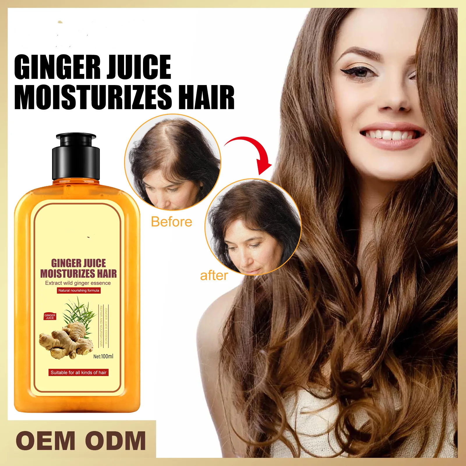 Shampoo anti-queda de cabelo gengibre fortemente nutritivo shampoo anti-queda de cabelo reparação de raízes