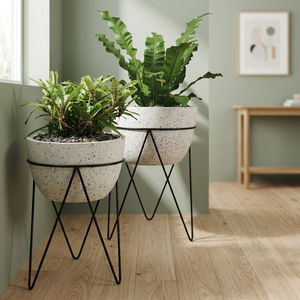 Modern Concrete Flower <b>Pot</b> <b>Stand</b> with Black Metal Legs for Indoor Plant Display Minimalist Design Glazed Finish - Product Image 4