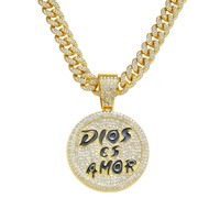 YJ10-7072 Collier pendentif à lettres pour homme, style hip-hop européen et américain, avec disque personnalisé en anglais, pour soirée