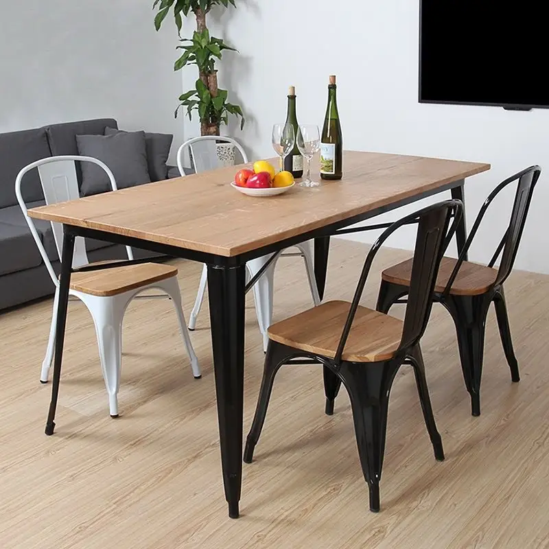סיטונאי Stackable קפה ביסטרו מתכת עץ מושב מסעדה בציר עיצוב תעשייתי מתכת כיסא אוכל