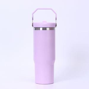 Bouteille d'eau sport en acier inoxydable de 30 oz, durable, avec logo personnalisé imprimé UV, couvercle à paille rabattable et poignée - Product Image 3