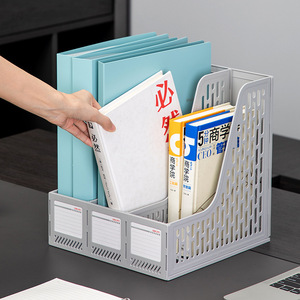 Deli 78997 Triple File Rack Blue Plastic Office Document Organizer Desktop Storage Tray Three Compartment File Holder - Product Image 4