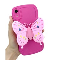 Mignon Rose Papillon Support Téléphone Cas Stand pour iPhone 16 15 14 Plus 13 12 11 Pro Max XR Antichoc Anti-chute TPU Couverture Souple
