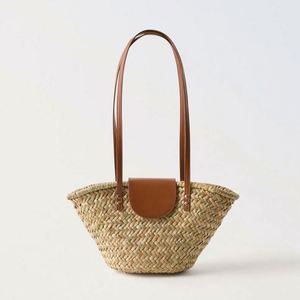 Summer New Natural Straw Bag <b>Small</b> Women Seagrass Beach Shoulder Bag With PU Leather Cover - Product Image 5