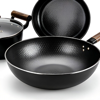 Ensemble de 3 ustensiles de cuisson en fer fin de haute pureté, antiadhésifs, compatibles avec les cuisinières à gaz, poignées en bois, couvercles en verre, durables et écologiques