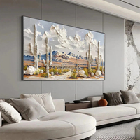Peinture murale grand format sur toile, paysage de cactus du désert texturé en 3D, peinte à la main, style montagne du Sud-ouest, pour chambre et salon