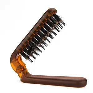 Travel V Shaped Folding Comb Hair Pocket Boar Bristle Brush for Thin Thick Hair