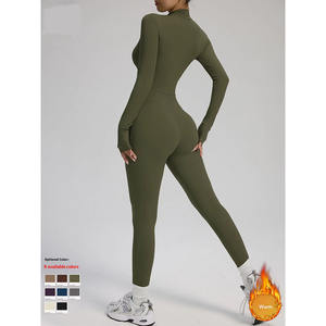 Nouveau style européen et américain, automne-hiver, velours fin, fermeture éclair, respirant, sans couture, bretelles spaghetti, manches longues, yoga, sport - Product Image 5