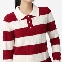 Jersey de punto con bloques de color para mujer, suéter de punto, cuello Polo de lana 100%, diseño de manga larga, Tops de lana Premium