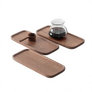 Plateau de service rectangulaire en bois de noyer massif, écologique, moderne, luxueux, poli, avec poignées, fait main, 100 pièces - Product Image 1