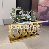 Meubles d'hôtel modernes, table de banquet pour la mariée et le marié, table à manger avec plateau en verre, acier inoxydable doré, centre de table de mariage