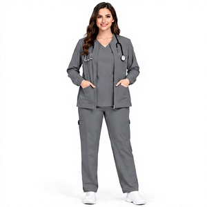 Bata de Laboratorio Profesional Color Marfil para Cirujano, Unisex, Transpirable, de Algodón y Poliéster, Uniforme Médico de Manga Larga para Trabajo Clínico - Product Image 1