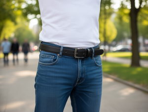 Cintura da uomo in pelle con fibbia in lega da 4,0 cm, bordo smussato, stile casual - Product Image 2