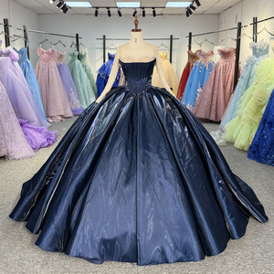 Robe de Quinceañera élégante bleu nuit Dy6913, robe de bal ornée de perles, dos corset, avec corsage en satin Jancember - Product Image 1