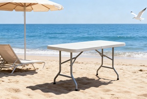 Table pliante en plastique HDPE de 6 pieds avec plateau blanc pour buffet, mobilier de jardin extérieur, idéale pour hôtels et hôpitaux (vente en gros) - Product Image 2