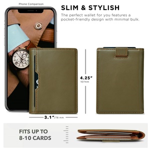 Ultra-Thin Men's Leather <b>Wallet</b> with RFID Shield Minimalist Vintage Style Double Fold <b>Small</b> Clip Polyester Lining for Leisure - Product Image 6