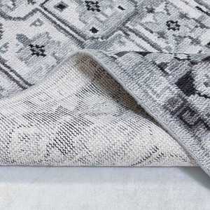 Tapis géométrique marocain en laine noué à la main – Gris et ivoire - Product Image 5