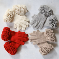 Gants d'hiver en fourrure de lapin plissés à ourlet tricoté personnalisé de haute qualité Gants en laine pour femmes