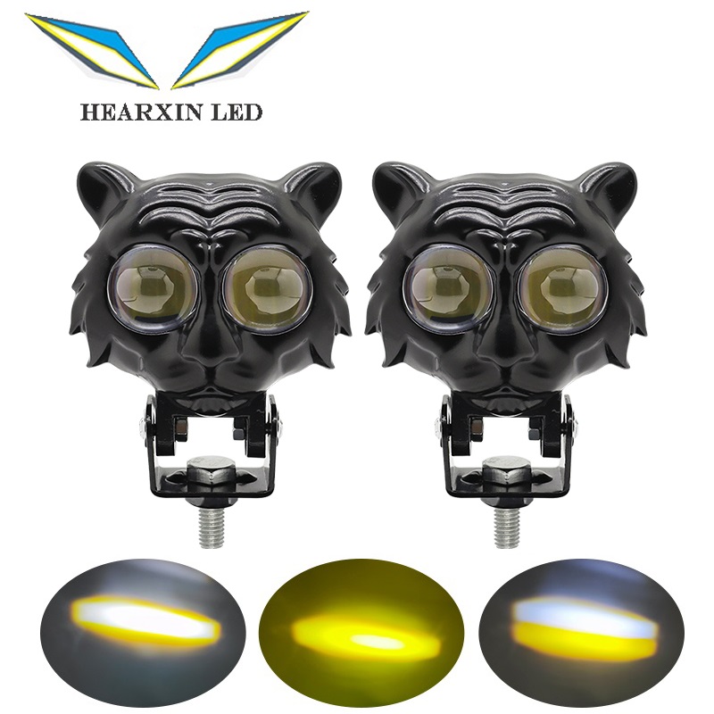 Оптовая Продажа с фабрики, тигровый дизайн, прожектор для мотоцикла, двухцветная фара для велосипеда, вспомогательная Светодиодная рабочая фара
