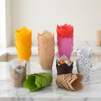 Moules à gâteau jetables en papier sulfurisé en forme de tulipe, résistants à la chaleur, écologiques, imprimés avec logo personnalisé, vente en gros