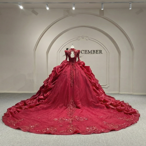 Vestidos de novia rojos Mc004 Red Princess para novia, con cuello alto, encaje, cuentas de ilusión, Vestido De Noiva Jancember - Product Image 3