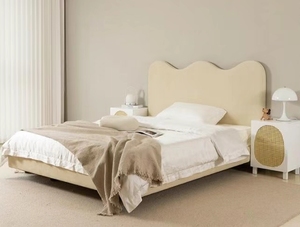 Cama Infantil Moderna de Madera Maciza |   Diseño de Princesa Nube Crema para Niños y Niñas |   Estilo Minimalista - Product Image 3